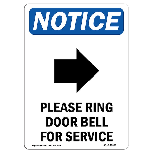 Safety Sign, OSHA Notice, 5" Height, Please Ring Door Bell Sign With Symbol, Portrait, 10PK